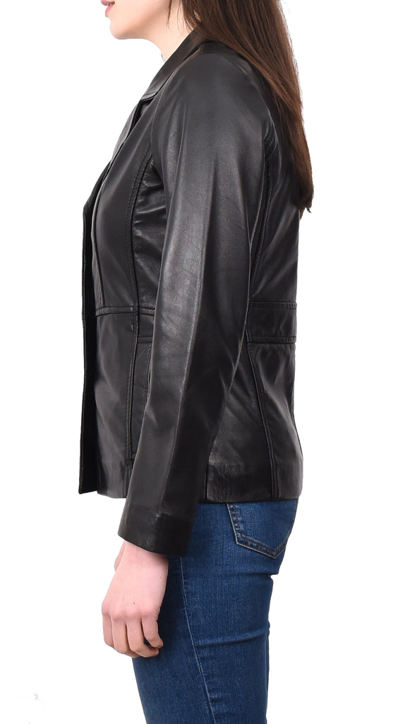 DR198 Women's Smart Work Warm Leather Jacket Black 3