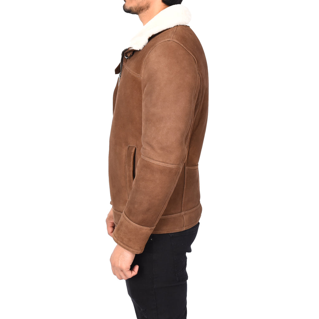 Mens Genuine Sheepskin Leather Harrington Bomber Jacket Retro Franz Brown-6