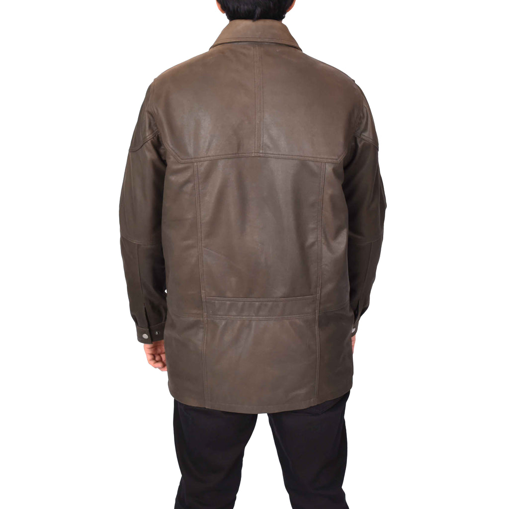 Men’s Genuine Nubuck Leather Parka Overcoat Gents Car Coat Brown Aric-3