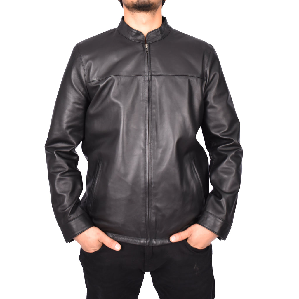 Men's Nappa Leather Classic Biker Jacket Black Eggert-3