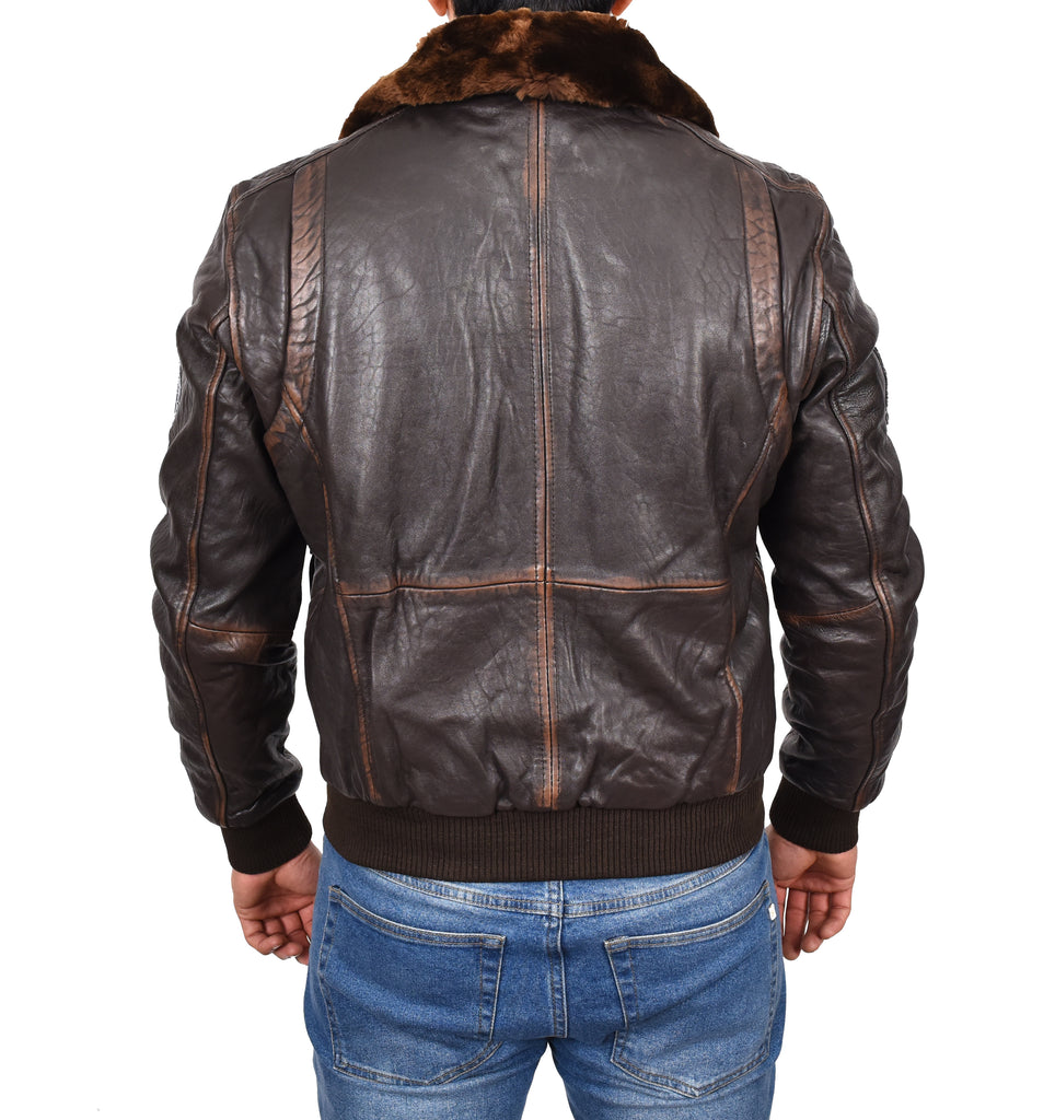 DR535 Men's Genuine Leather G-1 Airforce Badges Bomber Jacket Brown 3