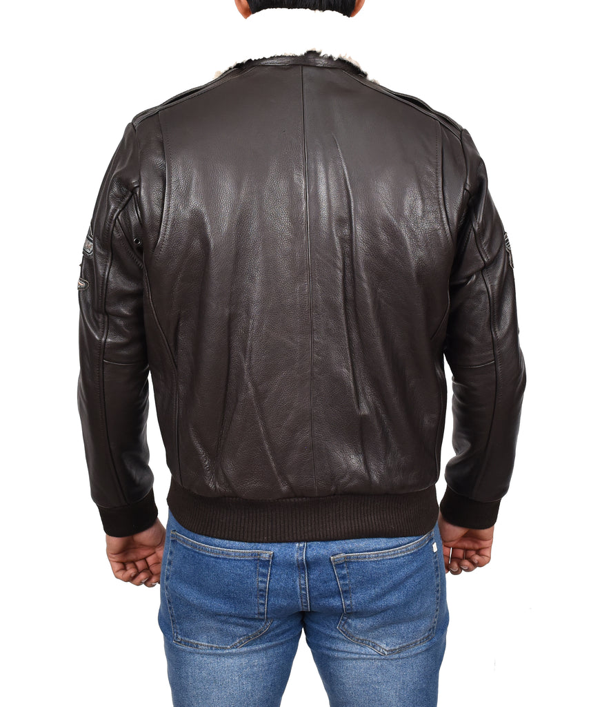 DR106 Men's Classic Leather Bomber Jacket Brown 3