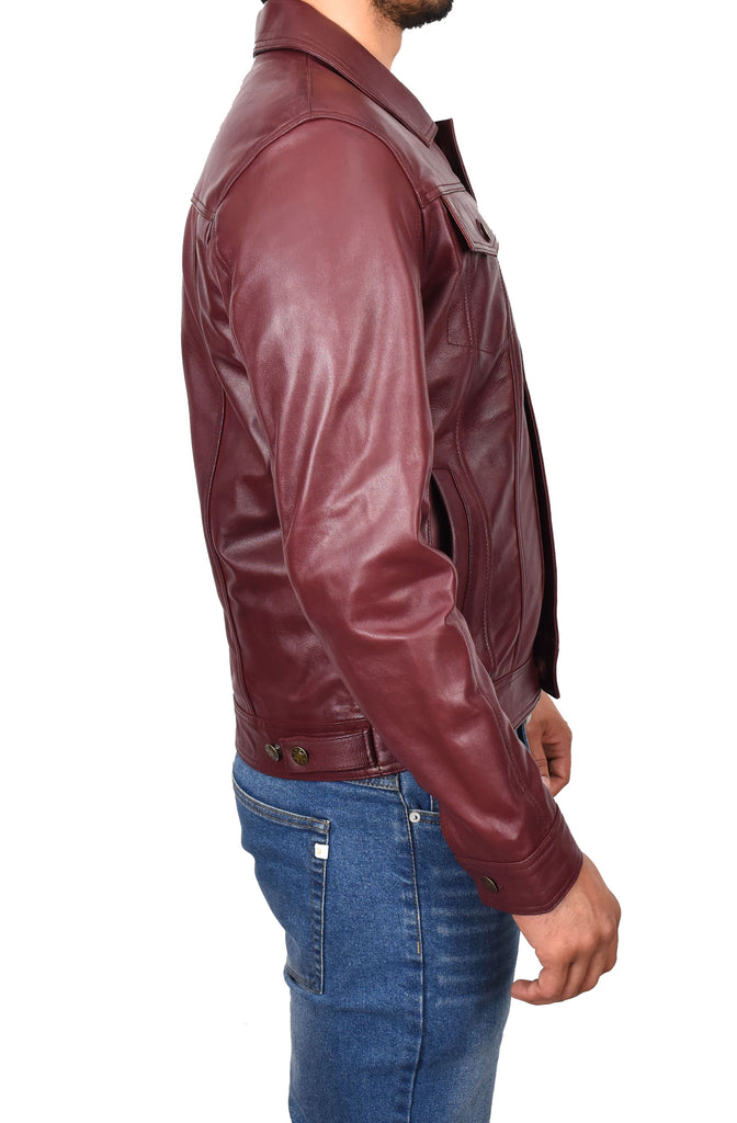 DR134 Men's Classic Short Leather Jacket Burgundy 3