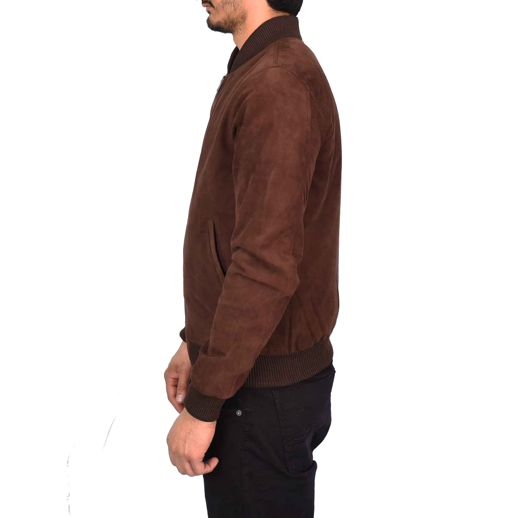 Men's Genuine Suede Leather Bomber Varsity Style Jacket Brown Raul-3