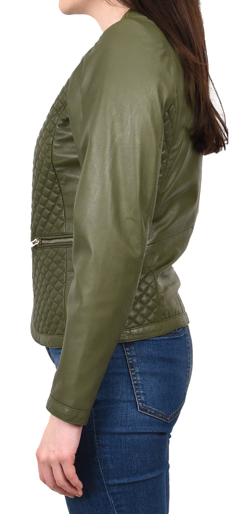 DR209 Smart Quilted Biker Style Jacket Green 3