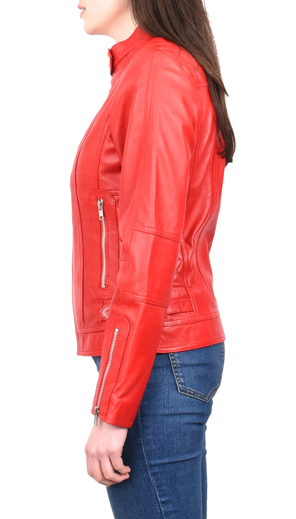 DR234 Women's Fitted Smart Leather Jacket Red 3