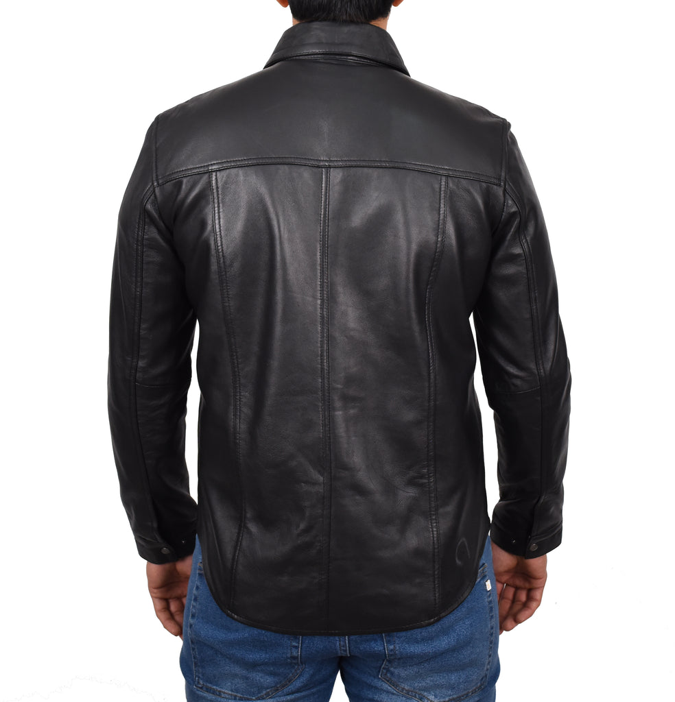 DR548 Men's Classic Leather Trucker Style Shirt Black 3