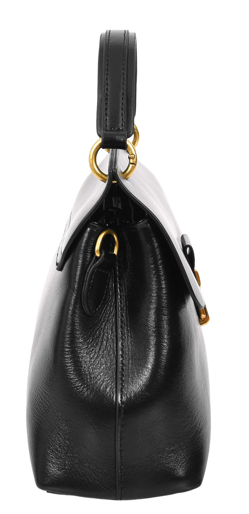 LUCENA Women's Small Real Leather Shoulder Handbag Black-3