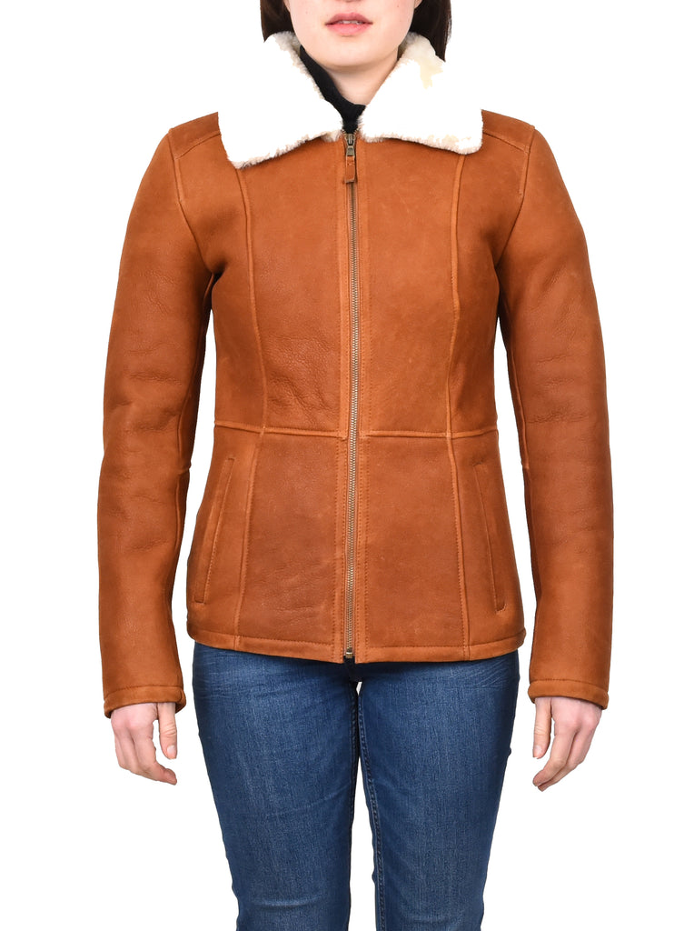 DR255 Women's Real Sheepskin Jacket Whiskey 3