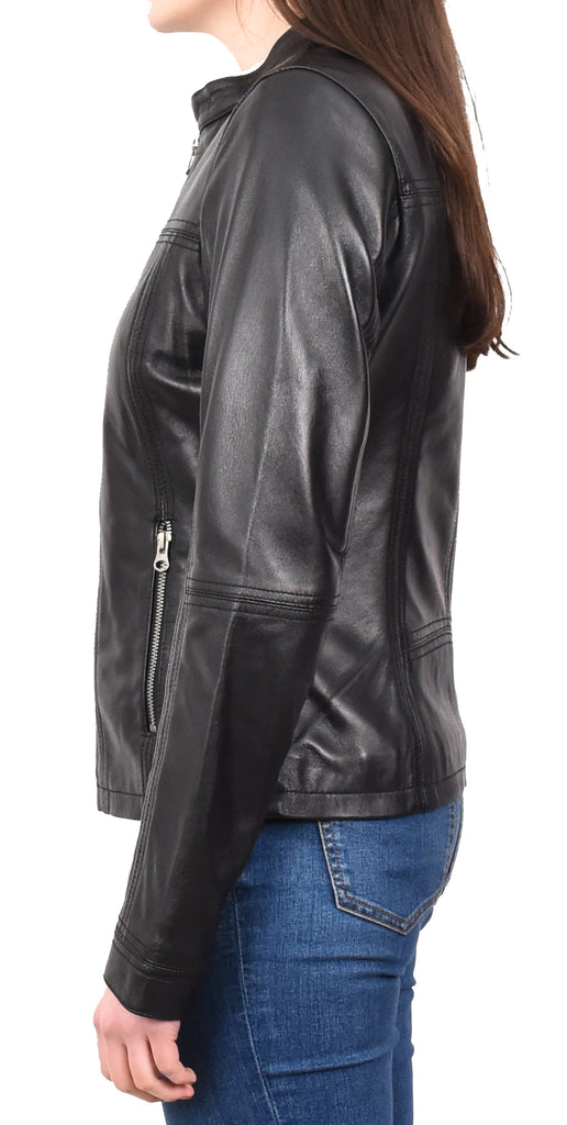 DR257 Women's Leather Classic Biker Style Jacket Black 3