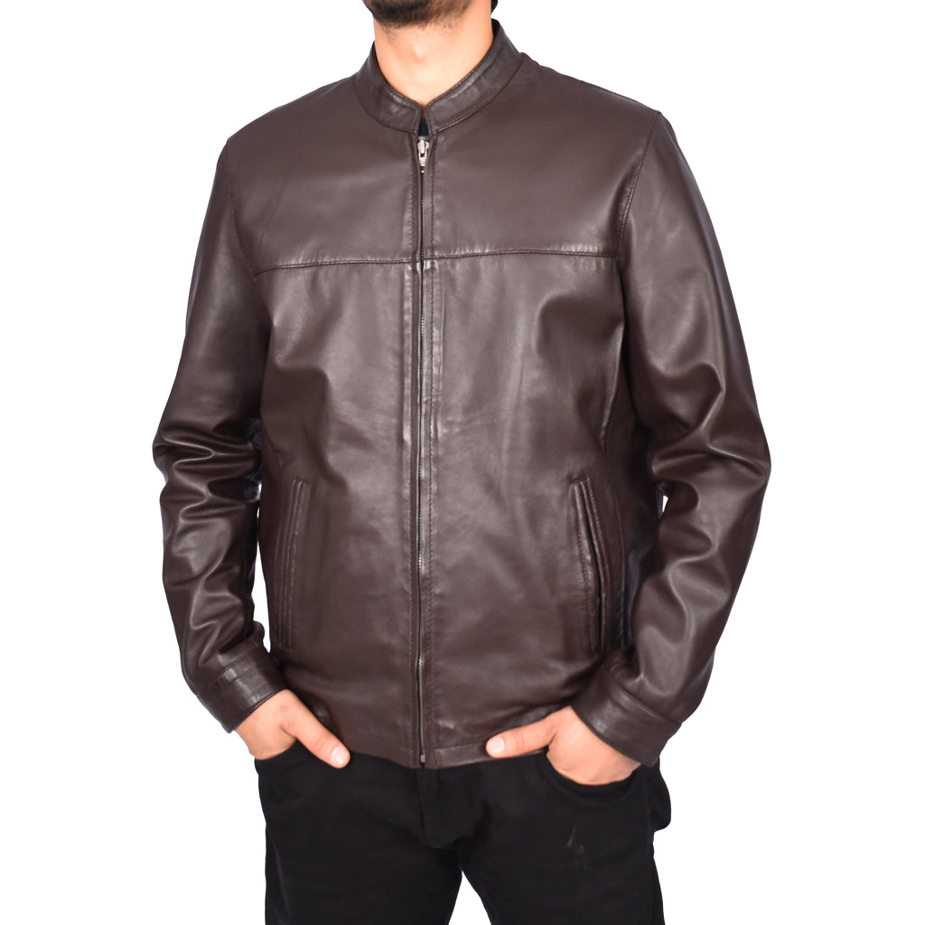 Men's Nappa Leather Classic Biker Jacket Brown Eggert-3