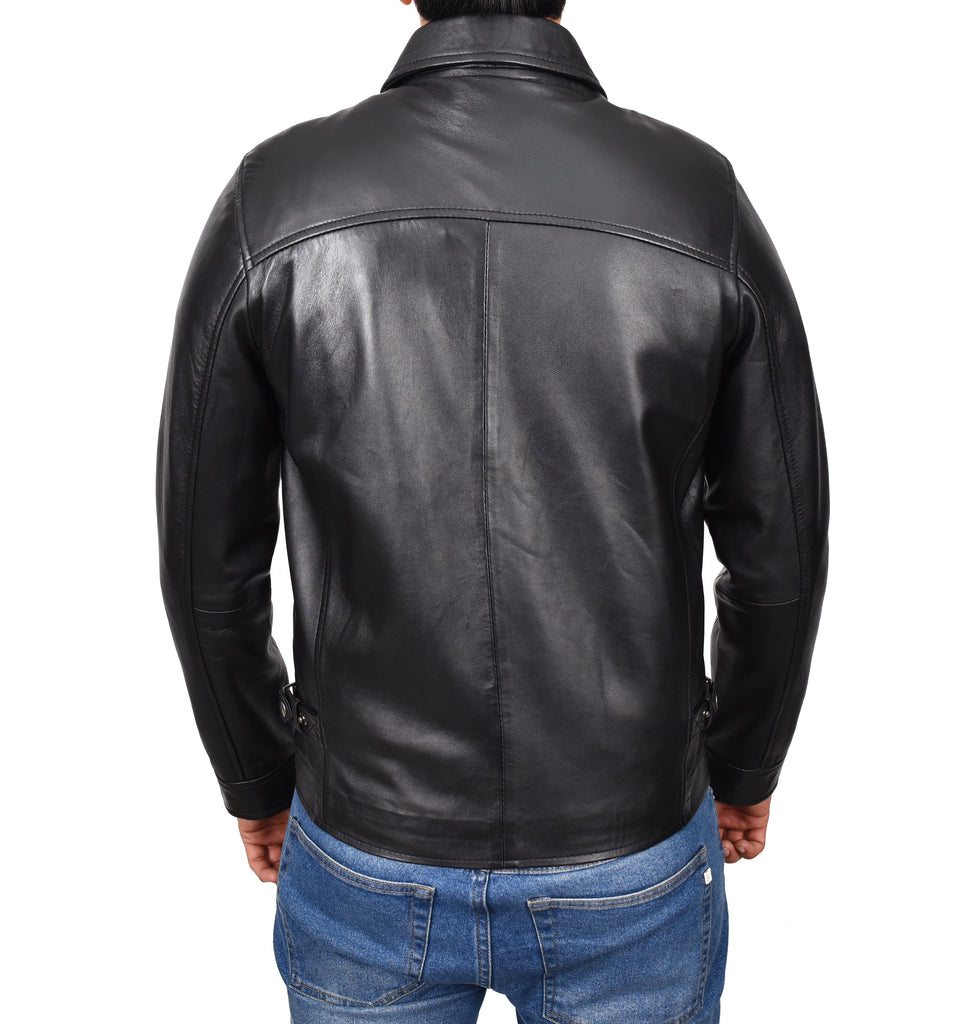 DR162 Men's Classic Zip Box Leather Jacket Black 3