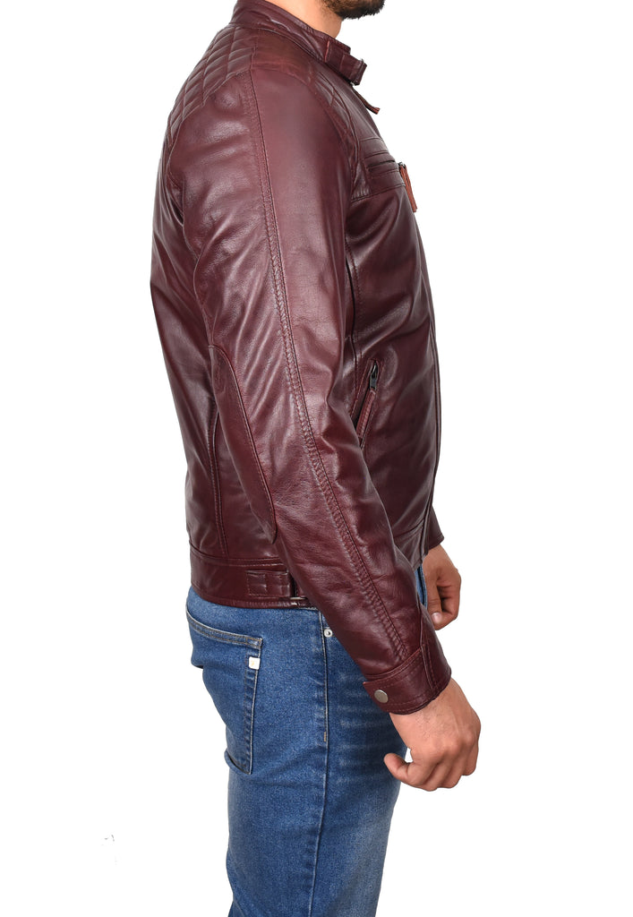 DR117 Men's Biker Leather Jacket Burgundy 3