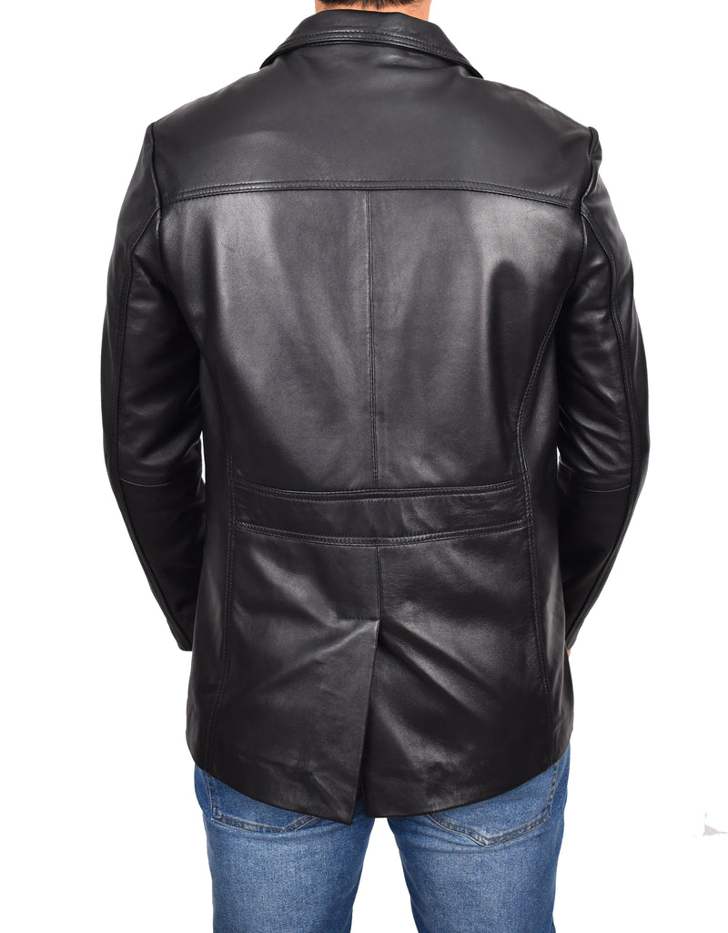 DR112 Men's Leather Classic Reefer Jacket Black 3