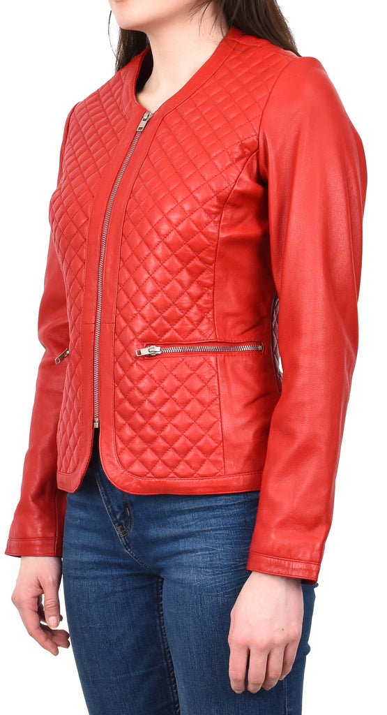 DR209 Smart Quilted Biker Style Jacket Red 2