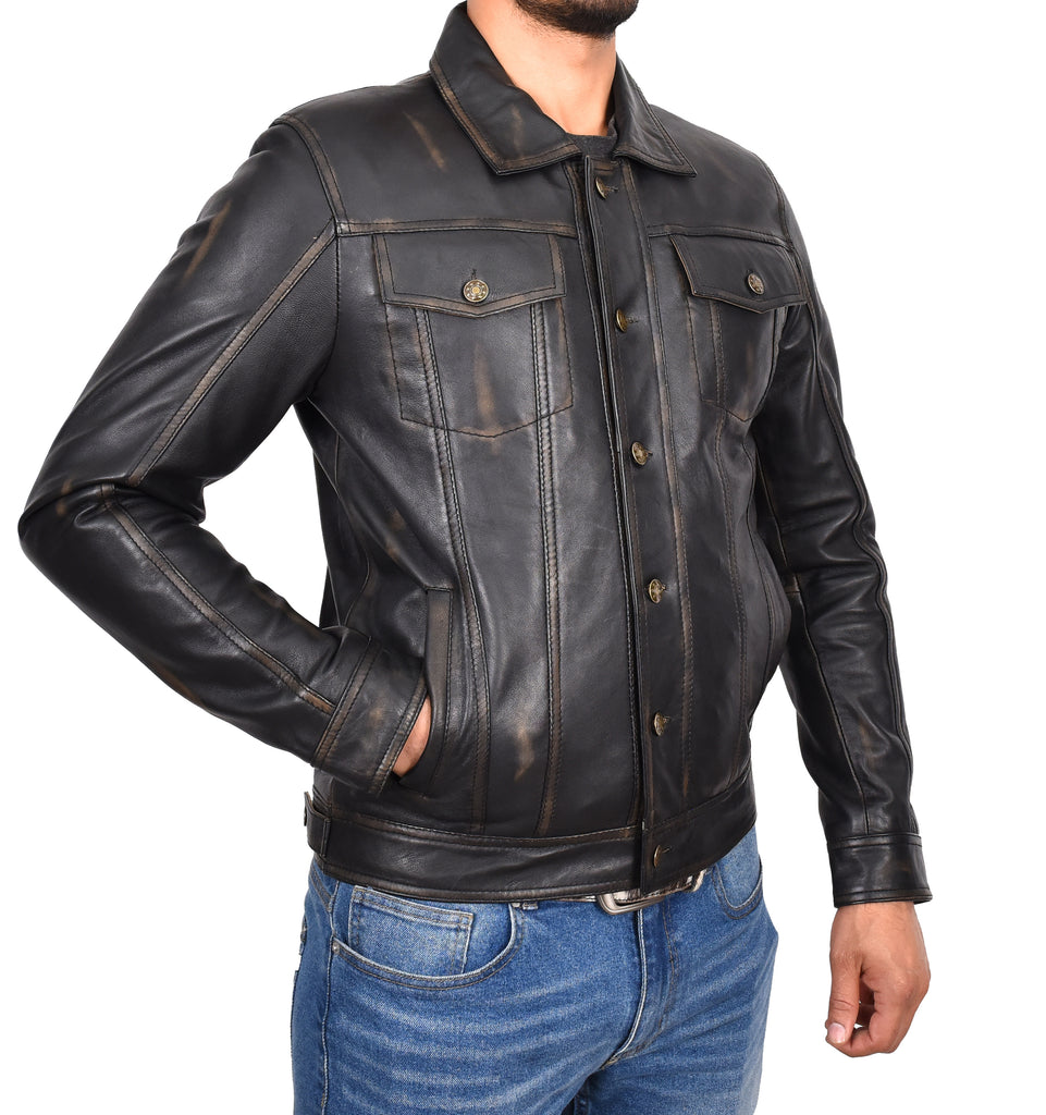 DR134 Men's Classic Short Leather Jacket Rub Off 4