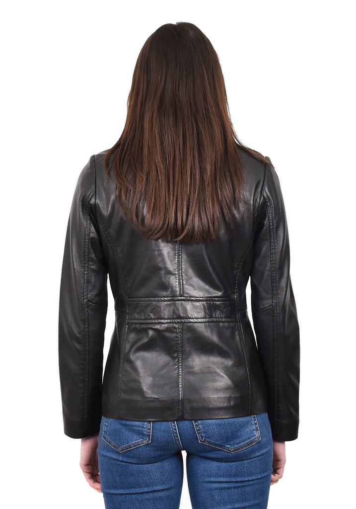 DR198 Women's Smart Work Warm Leather Jacket Black 4