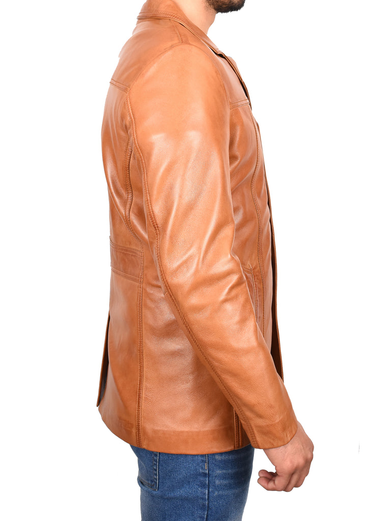 DR112 Men's Leather Classic Reefer Jacket Tan 4