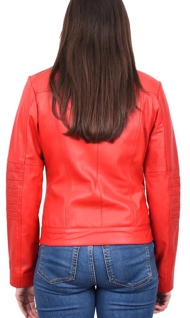 DR222 Women's Casual Biker Leather Jacket Red 4