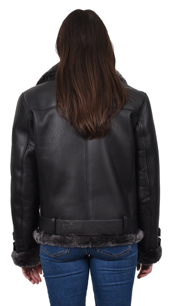 DR251 Women's Sheepskin Italian Classic Look Leather Jacket Black 4