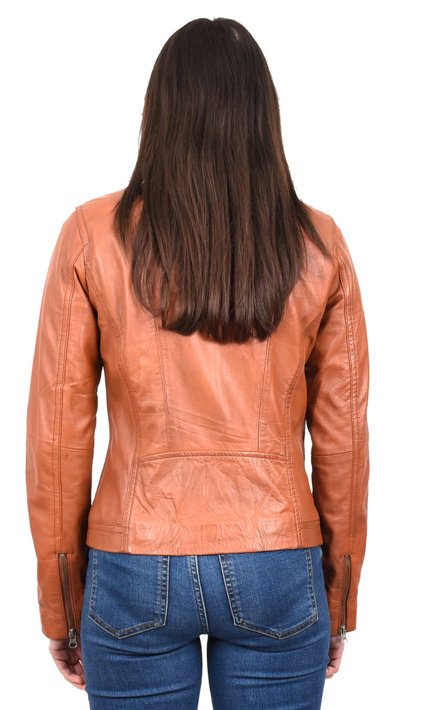 DR247 Women's Soft Leather Biker Style Jacket Timber 4