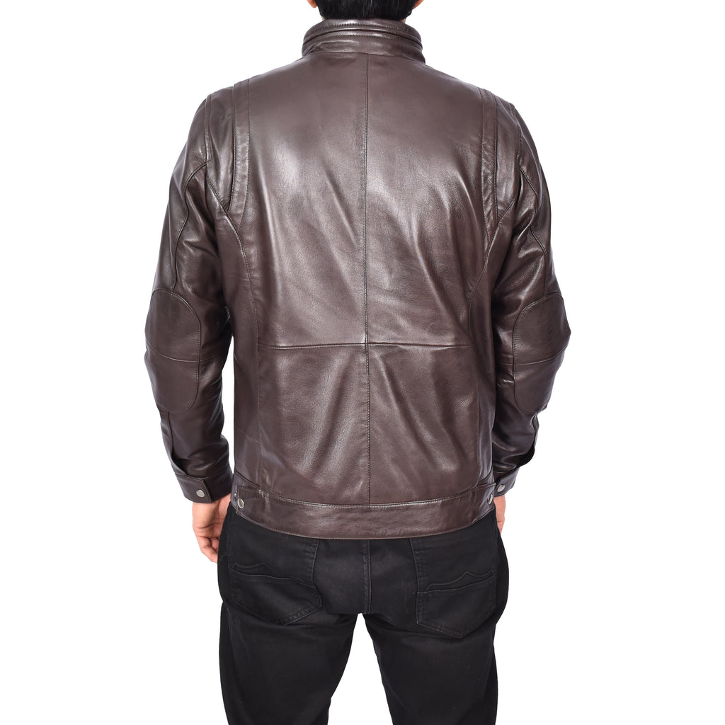 Men's Classic Biker Real Leather Jacket Brown Erland-4