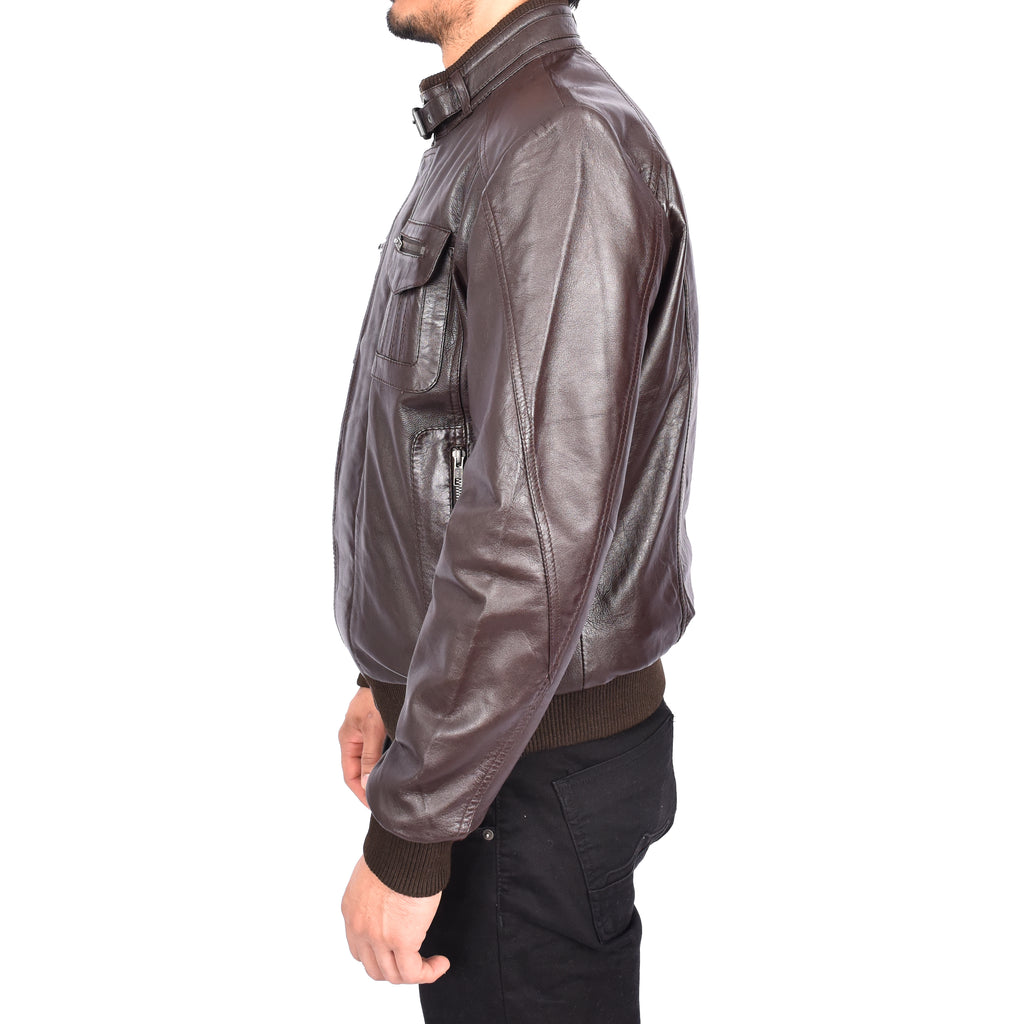 Men's Bomber Style Real Leather Jacket Brown Boden-4