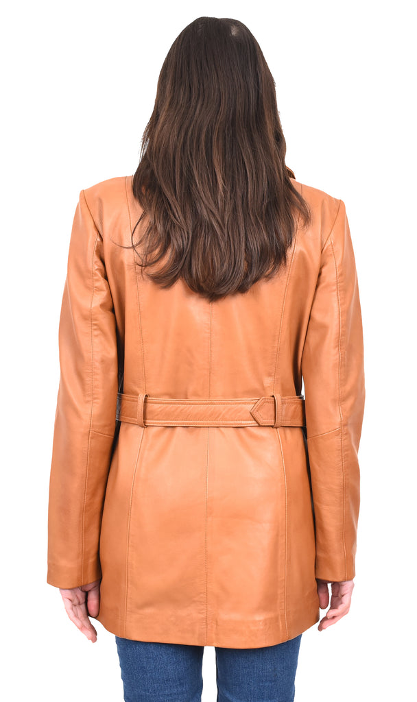 DR219 Women's Smart Winter Leather Coat Tan 4