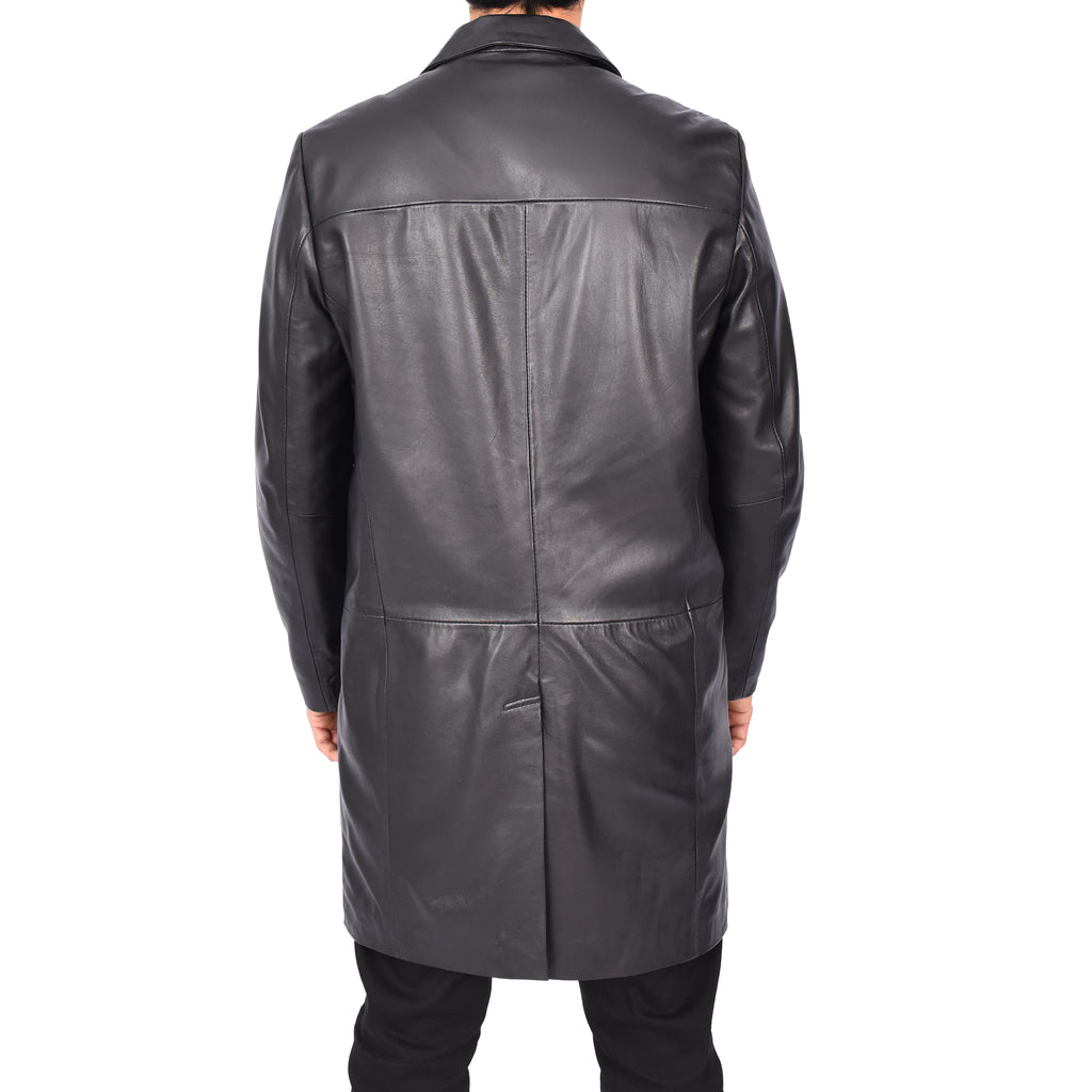 Men's Sheep Leather Coat Buttoned 3/4 Length Black Carson-4