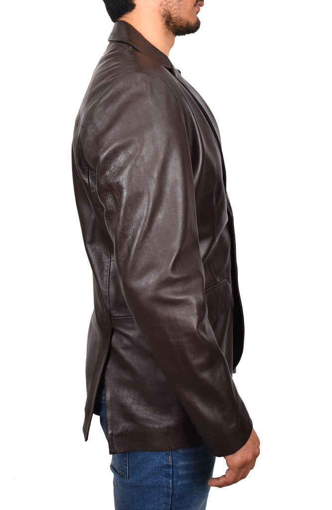 DR170 Men's Blazer Leather Jacket Brown 4