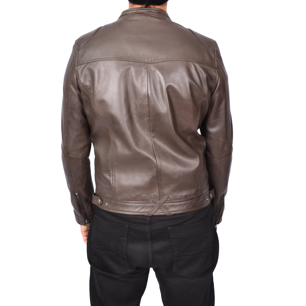 Men's Vintage Style Biker Real Leather Jacket Brown Dagen-4