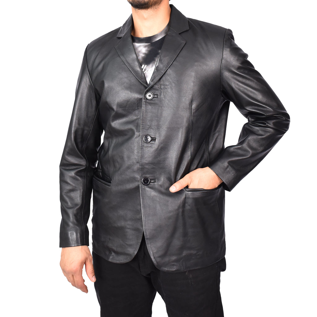 Gents Real Lambskin Leather Jacket Men's Blazer Coat Black Gjorn-4