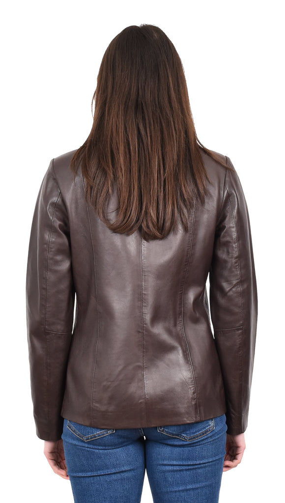 DR202 Women's Casual Semi Fitted Leather Jacket Brown 4