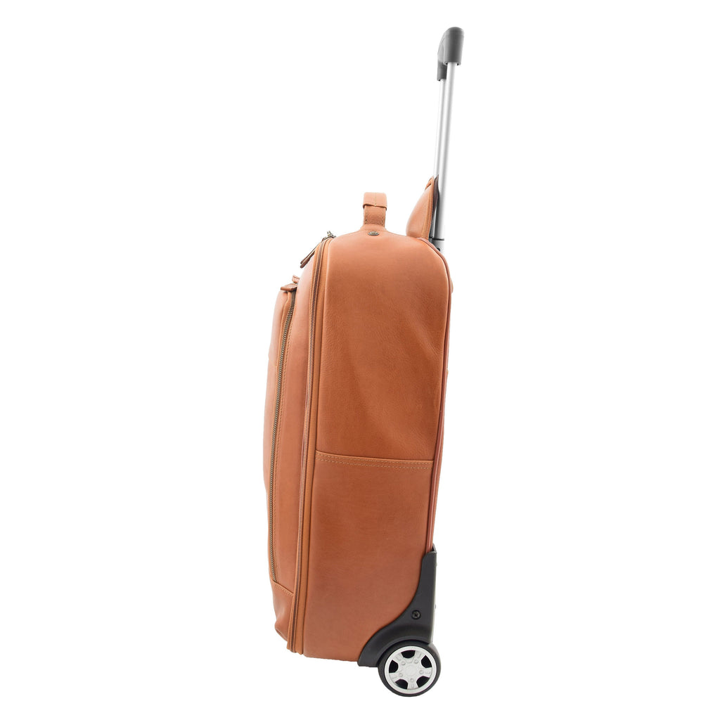 DR544 Genuine Leather Cabin Suitcase Wheeled Trolley Tan 4