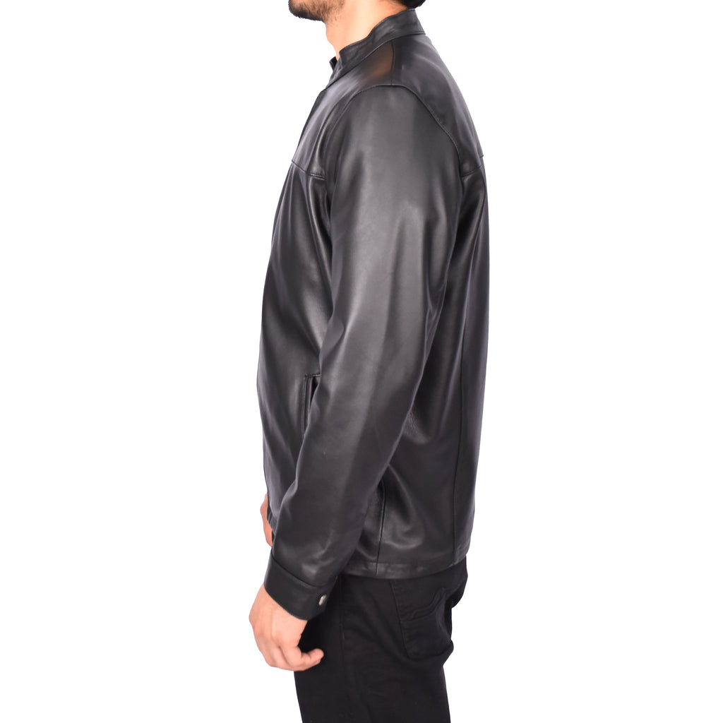 Men's Nappa Leather Classic Biker Jacket Black Eggert-4