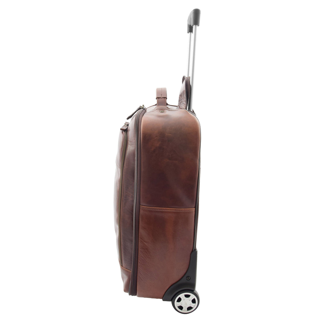 DR544 Genuine Leather Cabin Suitcase Wheeled Trolley Brown 4