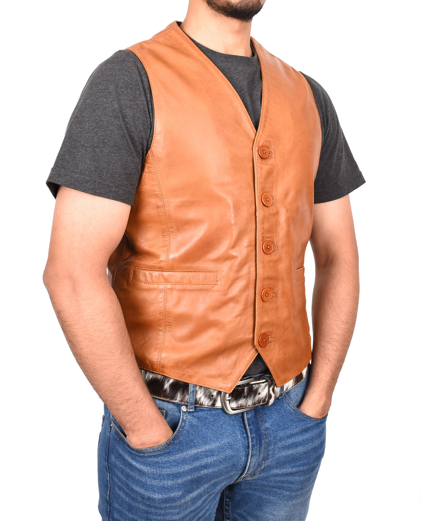 DR135 Men's Classic Waistcoat Leather Tan 4