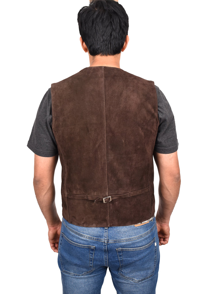 DR121 Men's Leather Suede Cowboy Waistcoat Brown 4