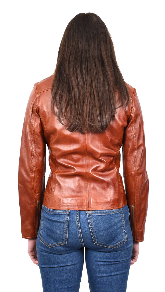 DR237 Women’s Real Chestnut Biker Jacket With Removable Sheepskin Collar 4