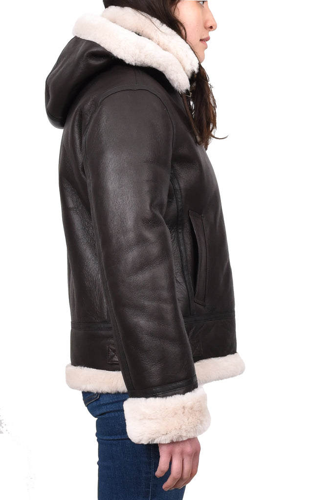 DR248 Women's Real Sheepskin Winter Warm Jacket Brown 4