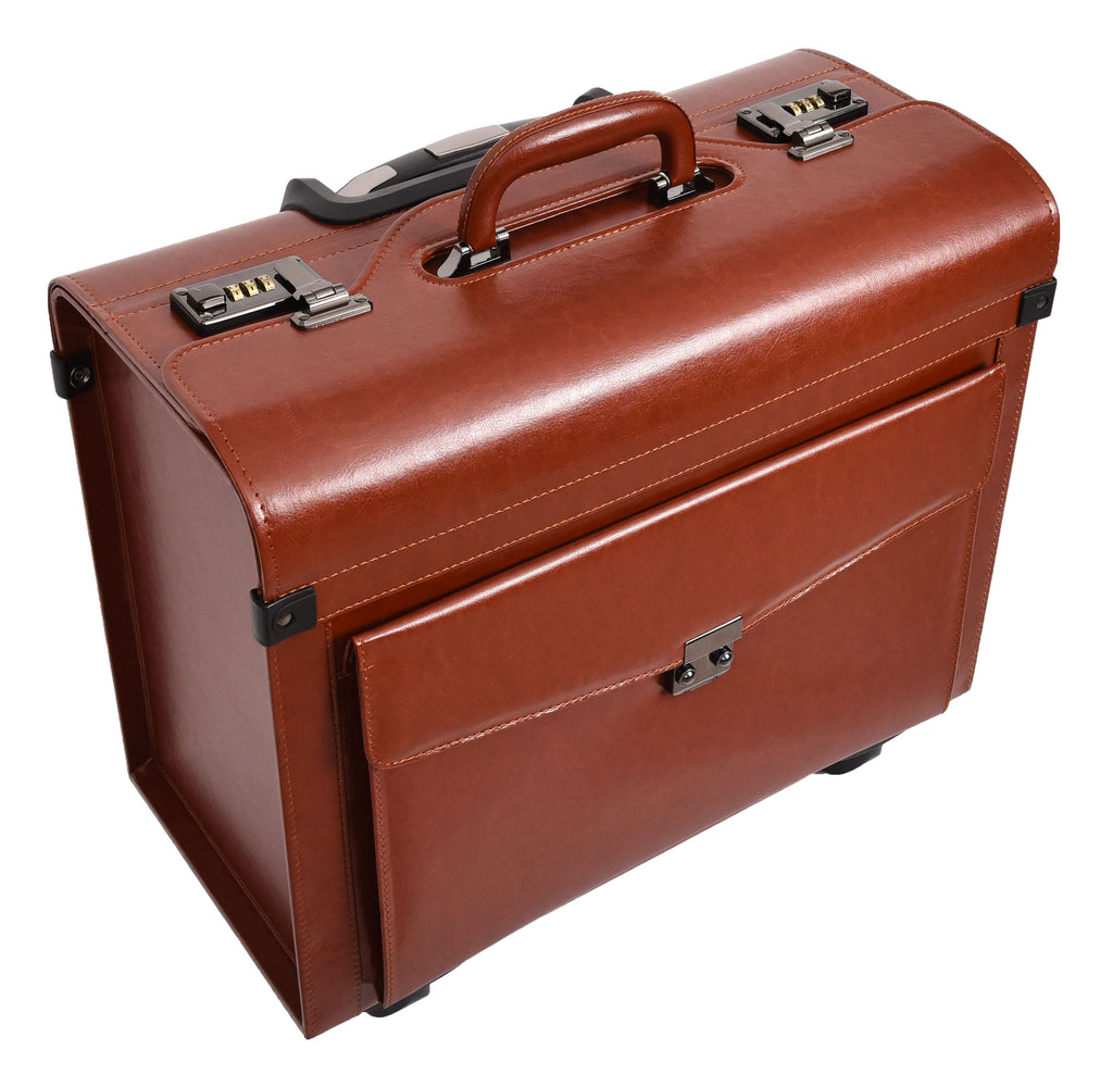 DR695 Four Wheel Pilot Case Faux Leather Cabin Bag Tan-4