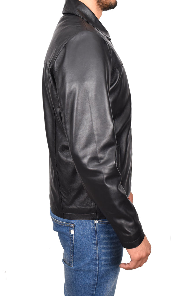 DR104 Men's Classic Zip Box Leather Jacket Black 4