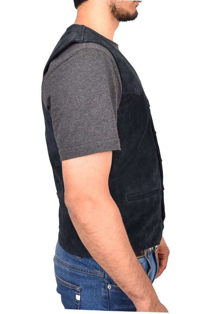 DR121 Men's Leather Suede Cowboy Waistcoat Navy 4