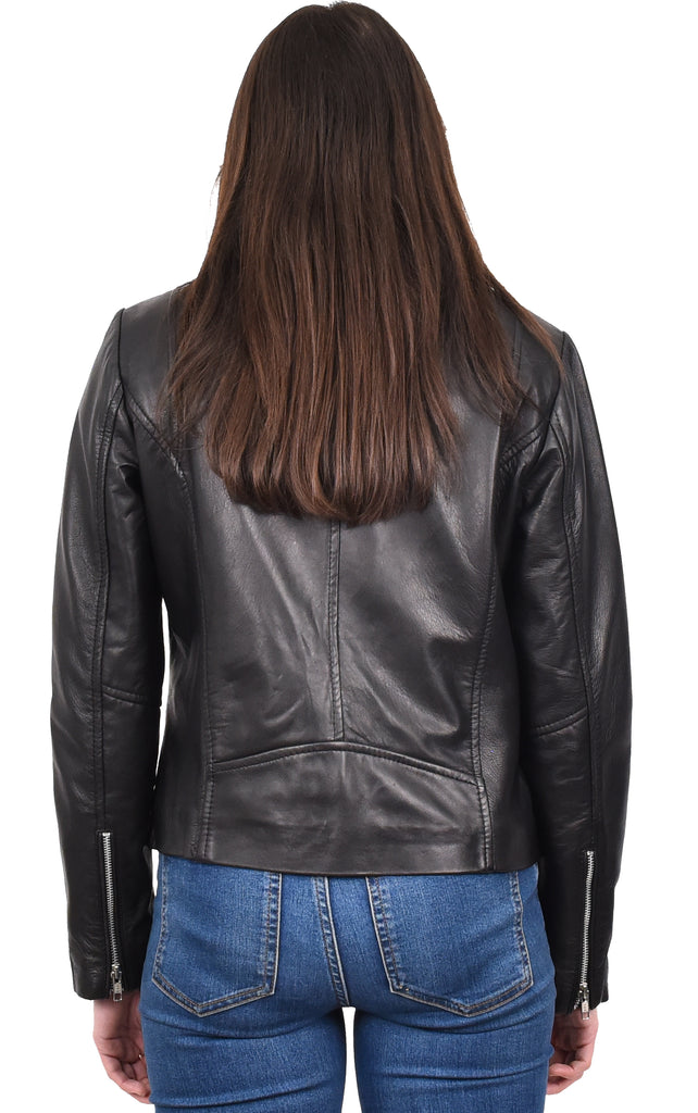 DR268 Women's Biker Leather Jacket Black 4