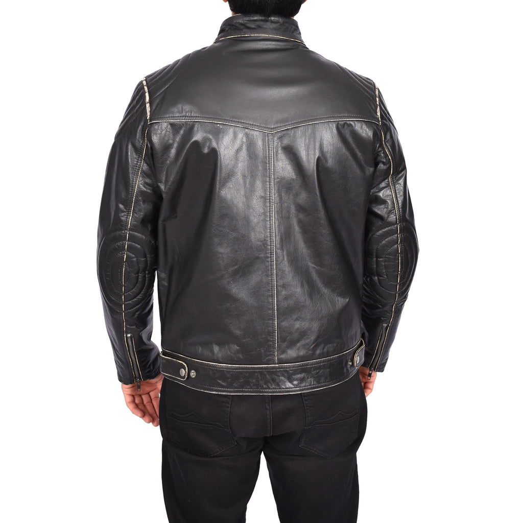 Men's Vintage Biker Real Leather Jacket Dark Brown Lars-4