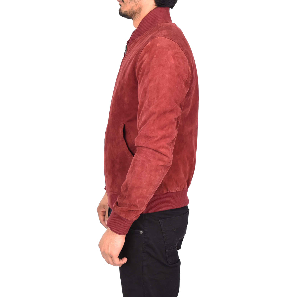 Men's Genuine Suede Leather Bomber Varsity Style Jacket Burgundy Raul-4