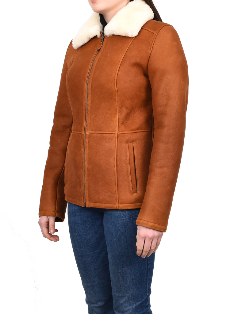 DR255 Women's Real Sheepskin Jacket Whiskey 4