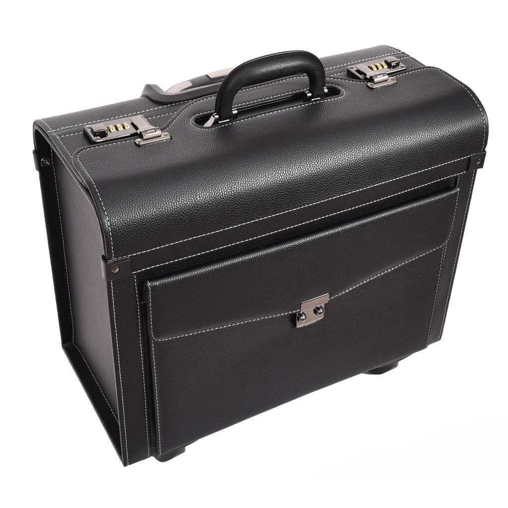 DR695 Four Wheel Pilot Case Faux Leather Cabin Bag Black-4