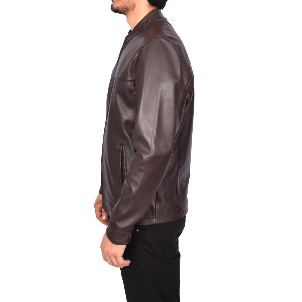 Men's Nappa Leather Classic Biker Jacket Brown Eggert-4