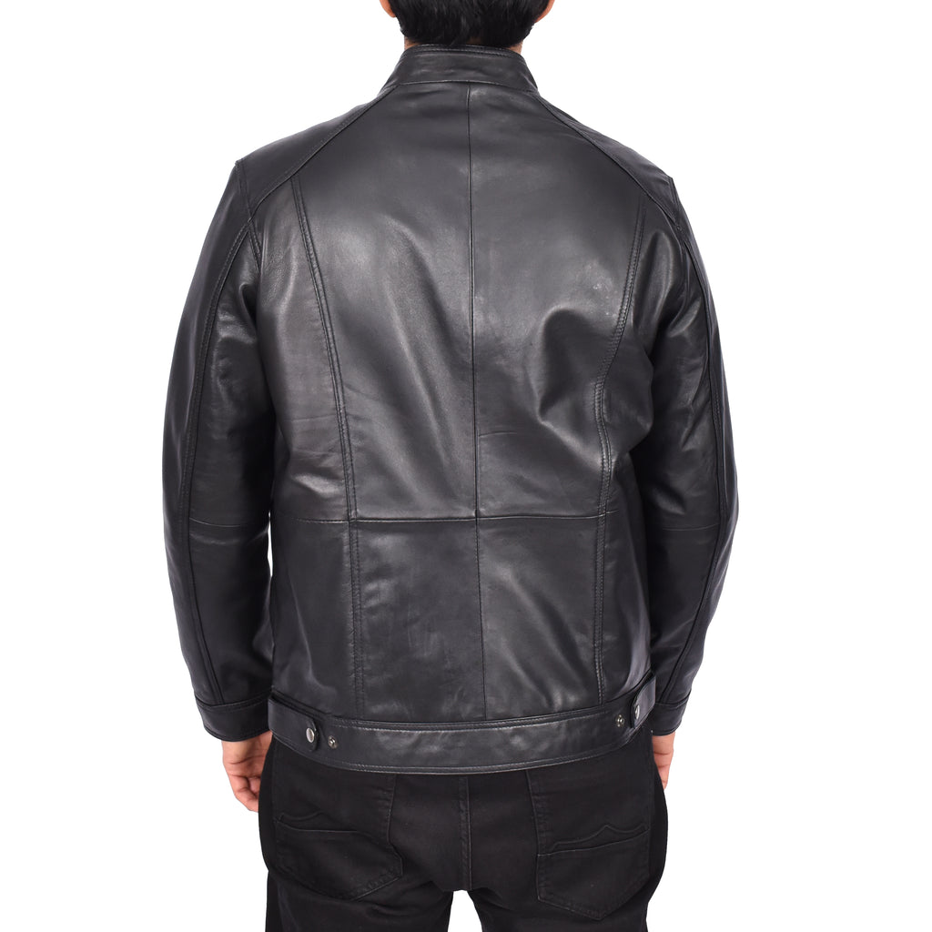 Men's Casual Biker Real Leather Jacket Black Verner 4